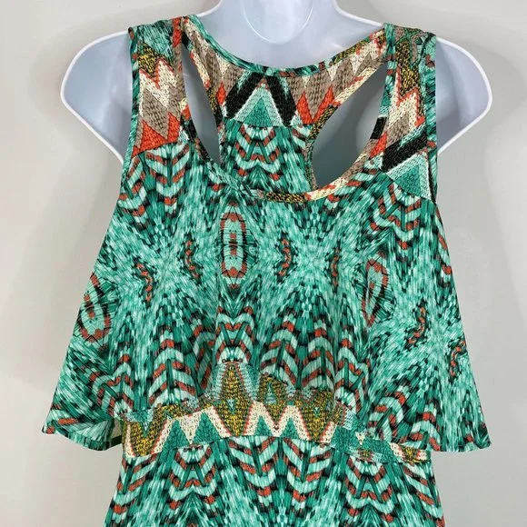 Altar'd State Dress M Aqua Coral Southwest Aztec Flowy Comfortable Maxi Long - Picture 11 of 13